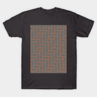 Geometric Tiles in Grey and Orange Outline T-Shirt